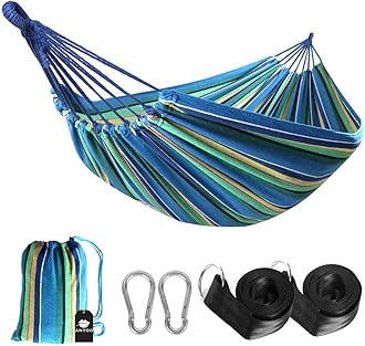 ANYOOCotton Hammock Comfortable Fabric with Tree-friendly Straps, Durable Portable Hammock with Travel Bag,Perfect for Garden Camping Outdoor/Indoor Patio Balcony Backyard