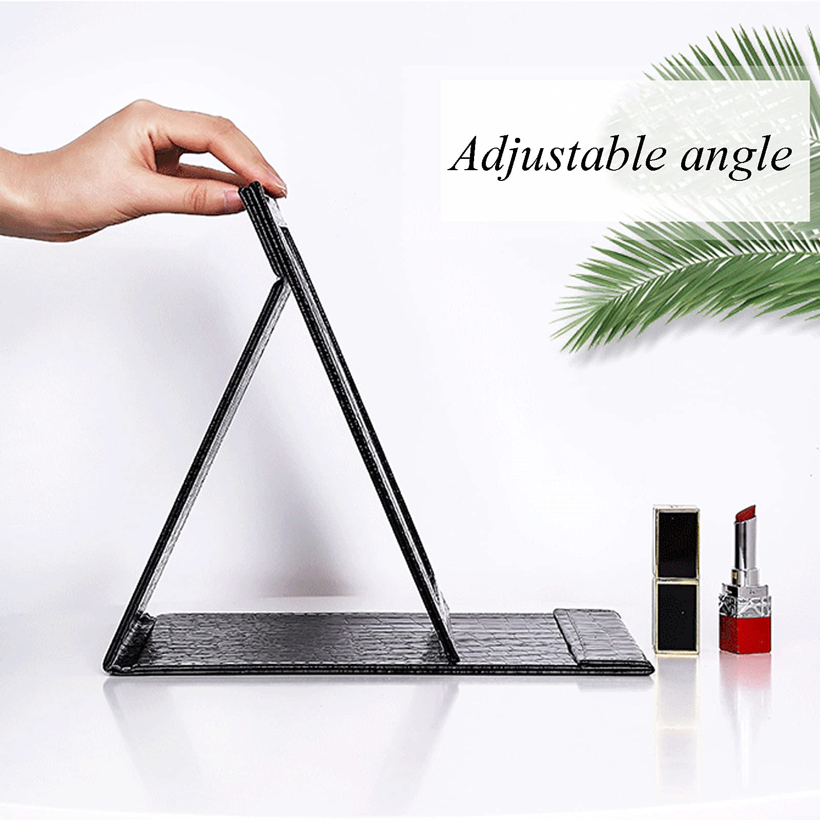 Specchio da scrivania, Specchio per Trucco Pieghevole in PU, Specchio Portatile Intelligente, Specchio Pieghevole da scrivania, Specchio Nero alla Moda Semplice, Specchio cosmetico da Viaggi