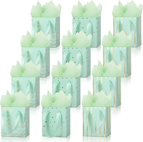 Miniatura 23 de Tenare 12 bolsas de regalo pequeñas, mini bolsa de papel metálica a granel con asa de papel de seda para envolver regalos, día de San Patricio