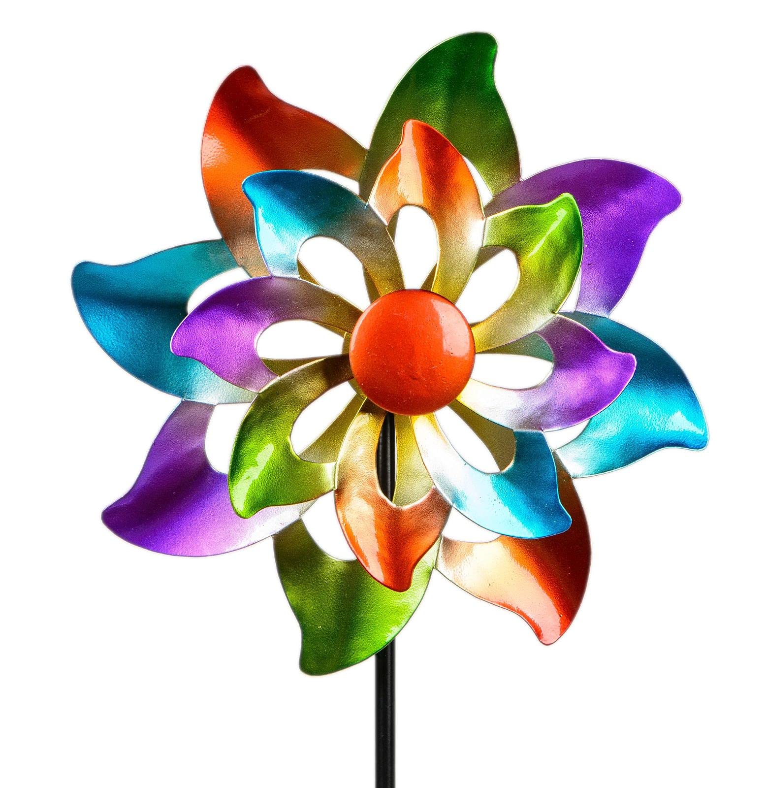 Kremers Schatzkiste Colorido molinillo de viento flor para el jardín de metal molinillo de viento 110 cm