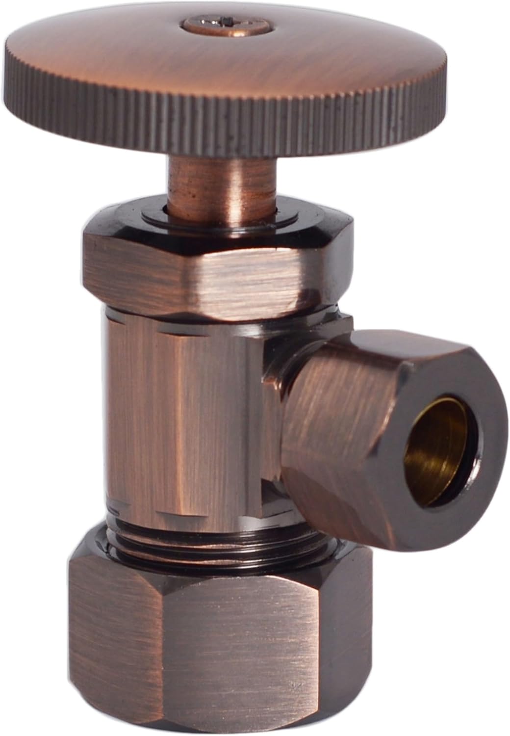 Westbrass A105-01 Round Handle Angle Stop Shut Off Valve, 1/2" Copper Pipe Inlet with 3/8" Compression Outlet, Polished Brass