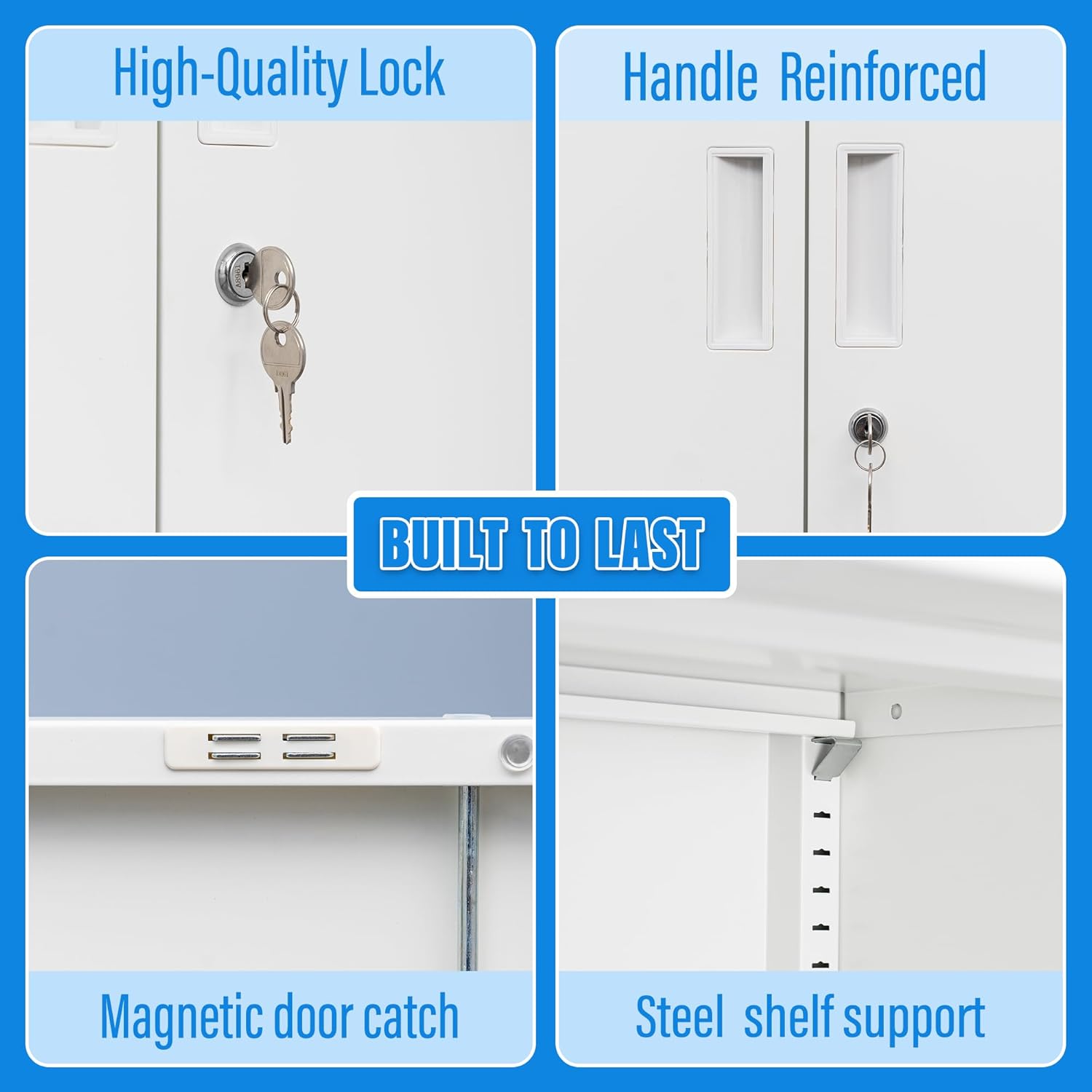 BESFUR Metal Storage Cabinet, Locking Storage Cabinet with Doors and Shelves, Reinforced Heavy Duty Metal Cabinets with Drawers for Office, Home, Garage (White)