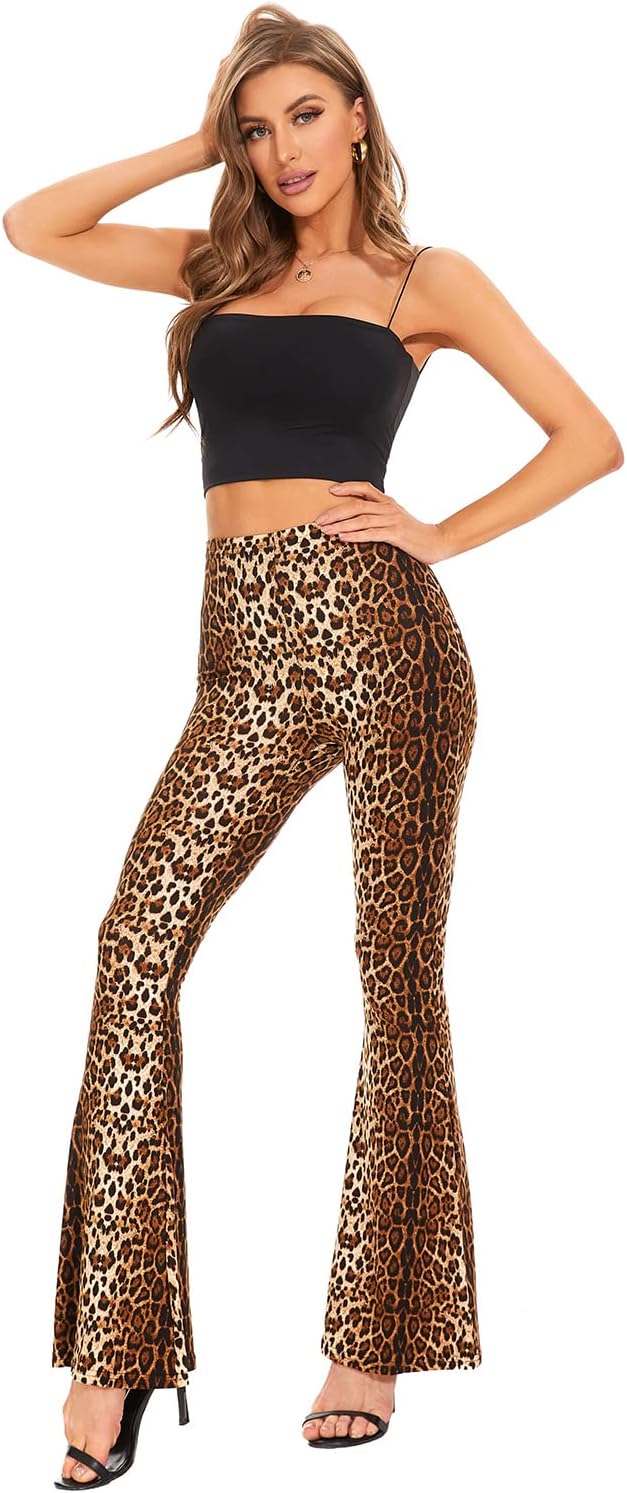 Womens Leopard & Snake Flare Animal Print Flared Bell Bottom Pants Wide Leg Pants - Image 5