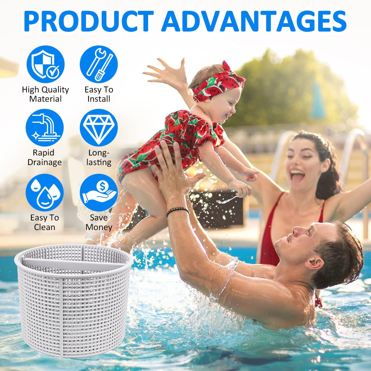 Panier De Rechange Pour écumoire De Piscine Hayward SP1070/SP1082 - Fond Lesté, Blanc - Compatible Avec Plusieurs Marques