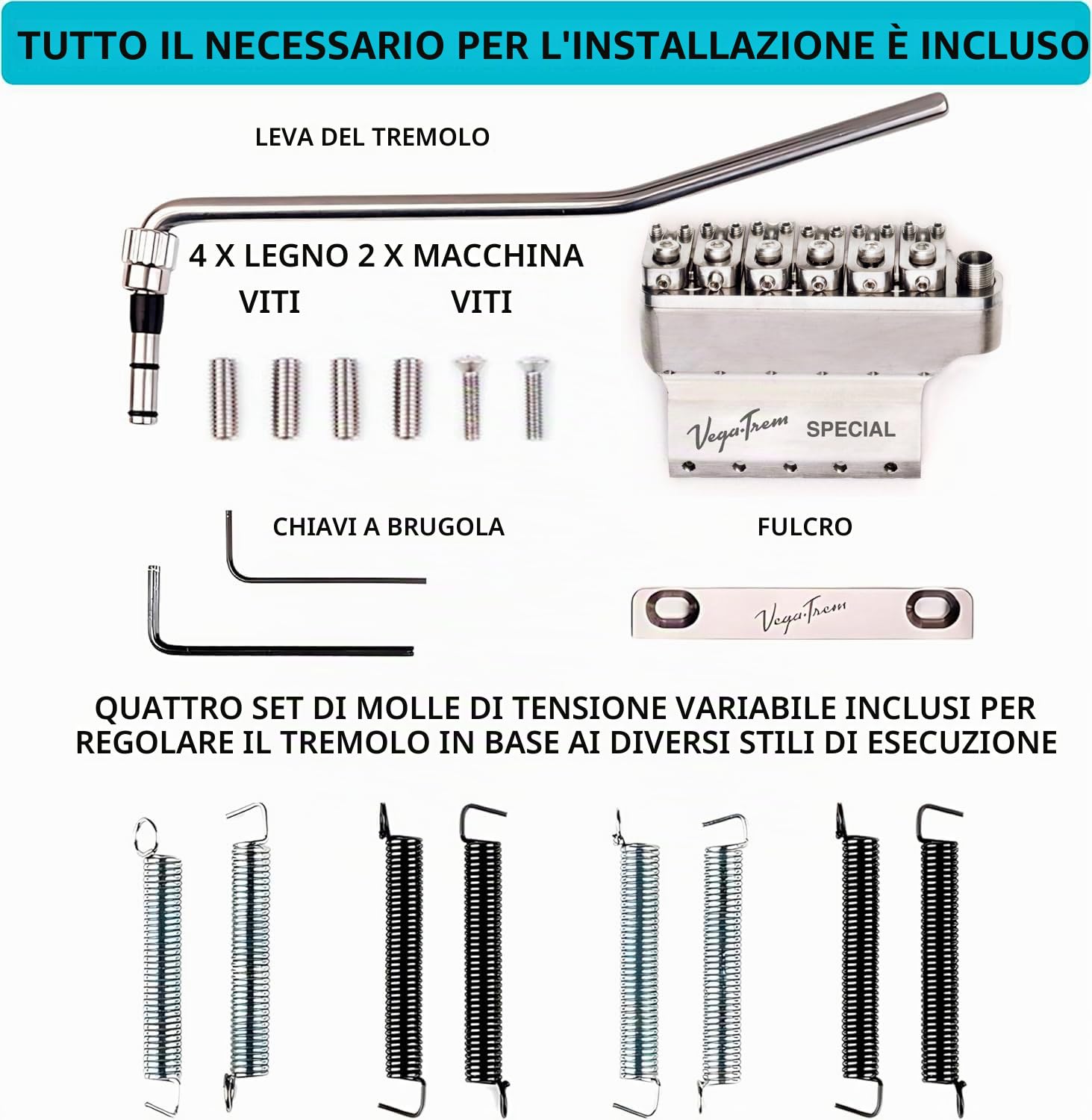 Vega-Trem VT1 Special - Chitarra stratocaster a 2 punti, ponte tremolo per Strat, senza mod, facile installazione, lucido, destra)