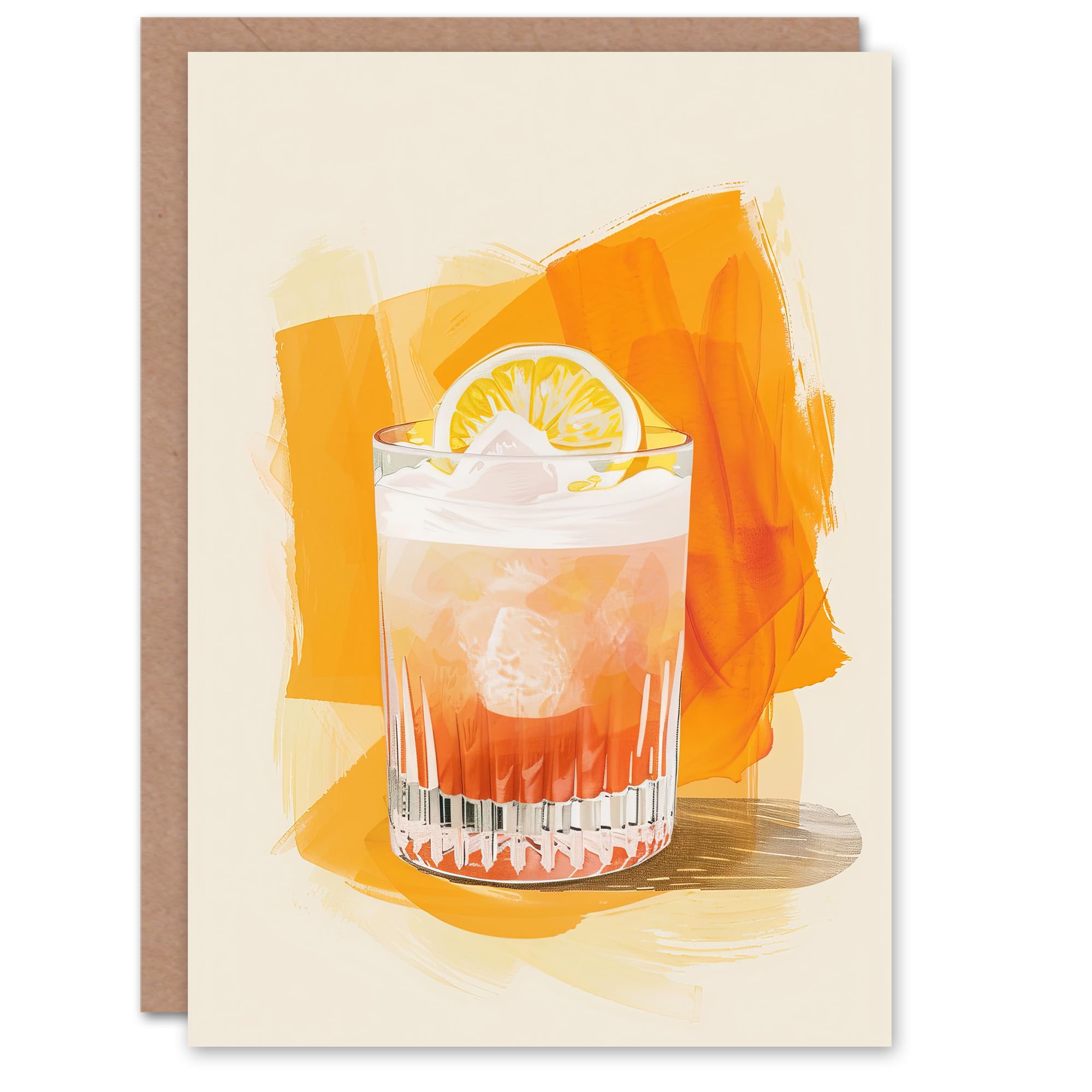 Artery8 Greeting Card Whiskey Sour Cocktail Fruit Slice Bar Watercolour Blank For All Him Or Her Art Birthday Card
