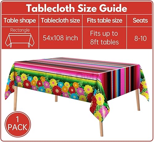 Miniatura 3 de Mantel de plástico para fiesta mexicana, desechable, diseño de flores de papel a rayas mexicanas, para fiesta de cumpleaños, fiesta de cinco