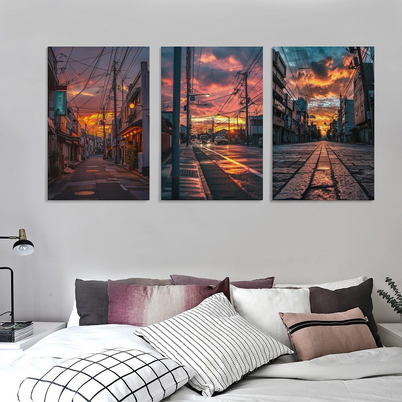 Amazon.co.jp: 3枚 夕暮れの日本の街並み 絵画 インテリア ポスター