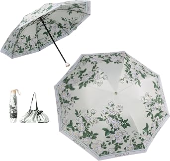 UPF50+ Umbrella with a Handbag UV Protection Portable Lightweight Waterproof Double Layer Sunshade Enhanced Windproof Design Retro Classical Flower Vintage Style for Women Travel
