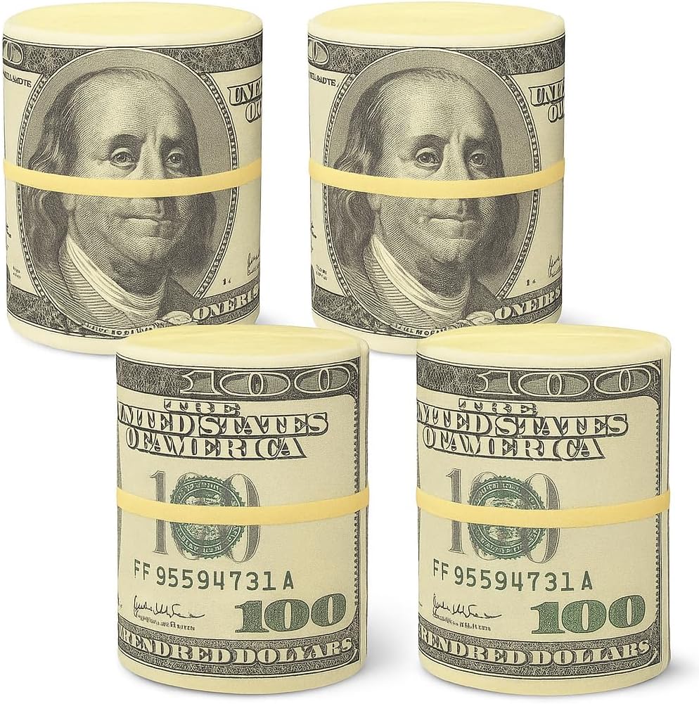 ArtCreativity Squeeze Money Stress Relief Toys, Set of 4, Slow Rise Squeezy for Kids and Adults, Casino Party Favors, Sensory for Children, Vegas Party Supplies, Fun Goodie Bag Fillers