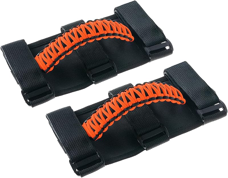 Alças de apoio para barra de proteção Savadicar em paracord para Jeep Wrangler e Gladiator – Laranja neon – 2 unidades
