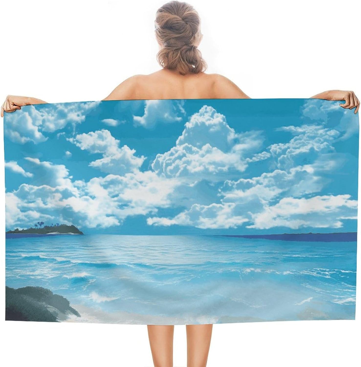 Tropical Seascape Beach Towel 31×51 Sandproof Pool Swim Towels Oversized Absorbent Microfiber Bath Towels Soft Beach Blanket Quick Dry Towel for Travel Camping Swimming Gym Yoga