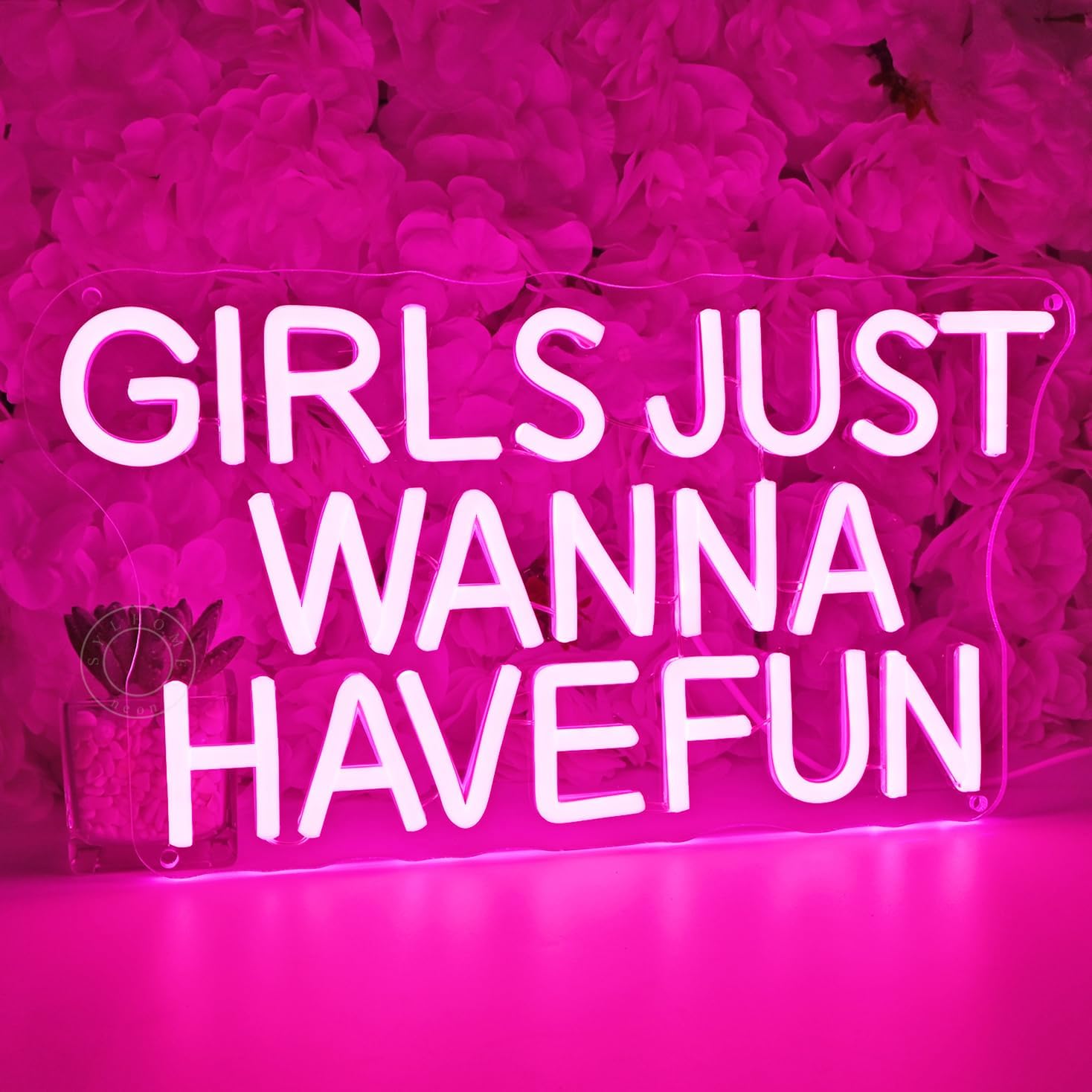 SYLHOME Pink Led Neon Light Sign Girls Just Wanna Have Fun Bedroom Girls Room Wall Decor Sign Birthday Wedding Christmas Party Backdrop Sign USB 15"X7.9"