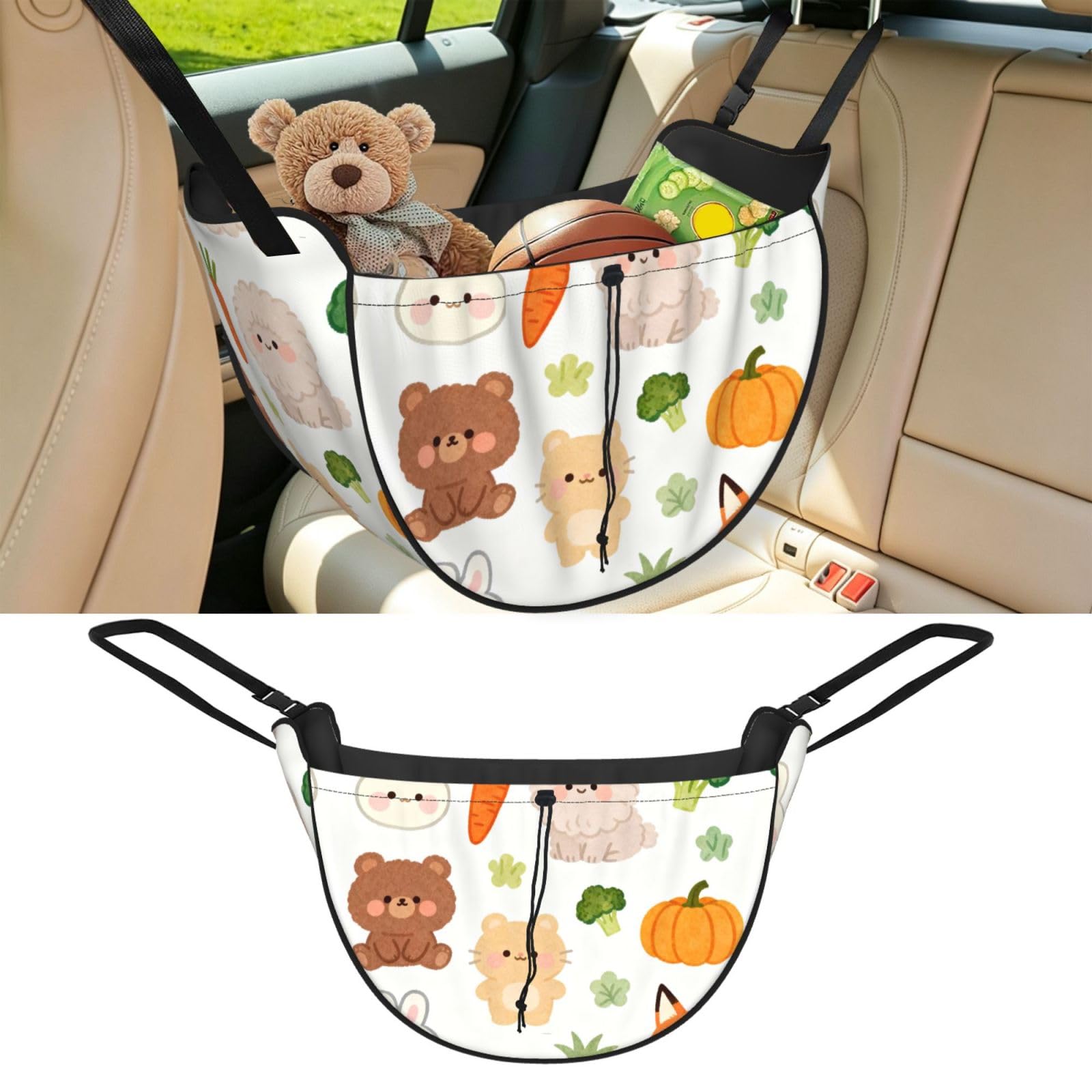 Cntdbu Black Cute Little Bear Car Seat Organizer-Backseat Storage Bag For Travel