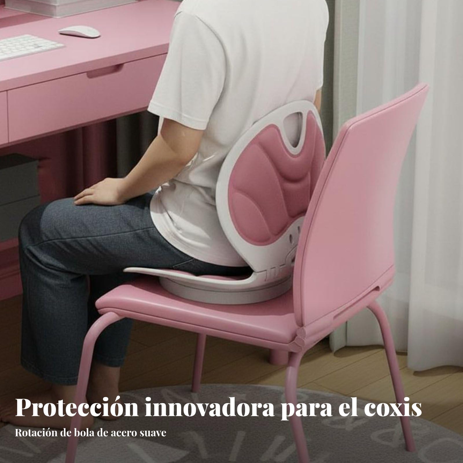 Cojín Ergonómico Asiento Respaldo Giratorio Apoyo Lumbar Almohada de Espalda Soporte Completo para Espalda Baja Cintura y Caderas Tejido Ventilado de