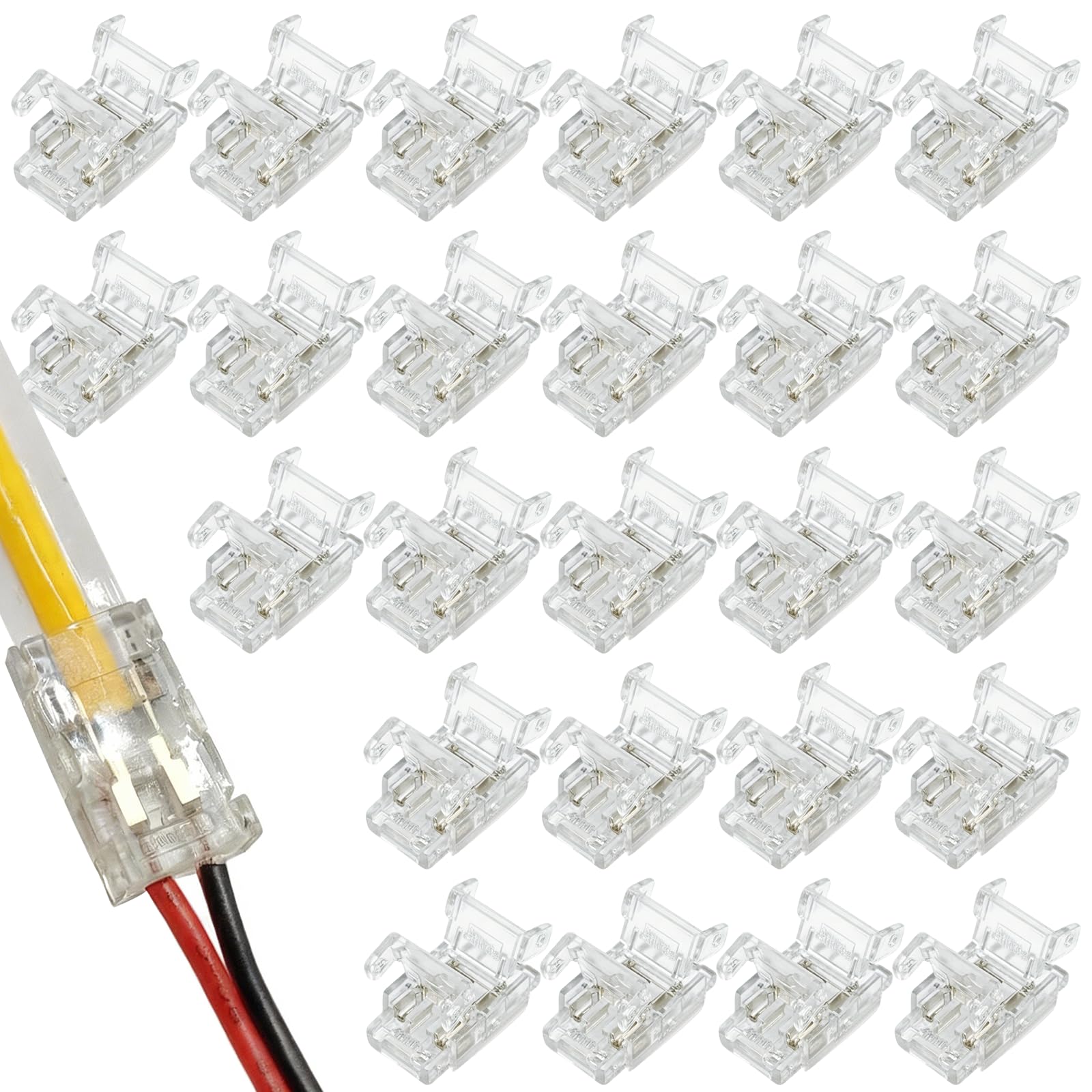 Xiansini Warm White 25Pcs 2 Pin 8Mm Cob Led Strip Light Connectors,Unwired Solderless Led Strip Connector Quick Connectors For Lights,Transparent & Reusable Flame Retardant Pc Material