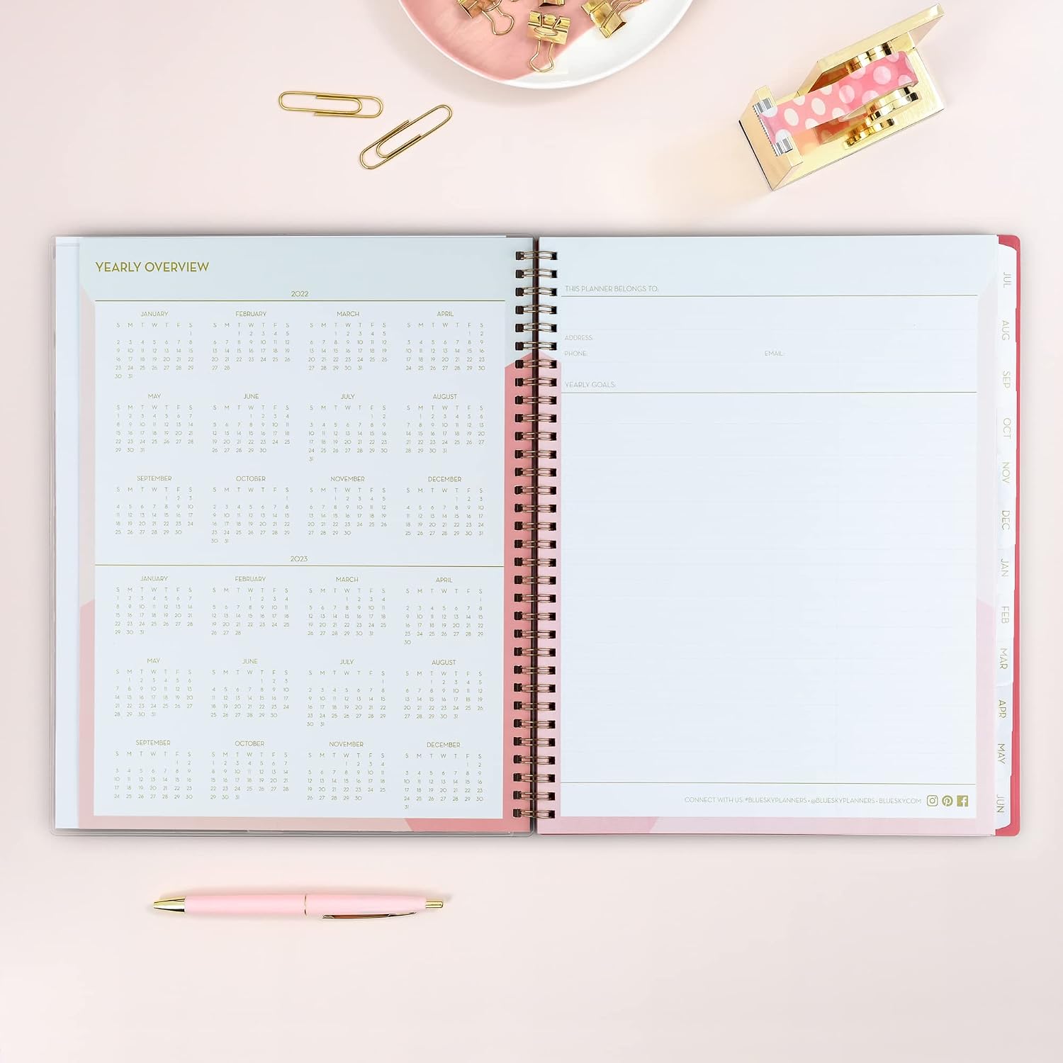 Blue Sky 2022-2023 Academic Year Weekly & Monthly Planner, 8.5" x 11", Flexible Cover, Wirebound, Cali Pink (130619-A23)