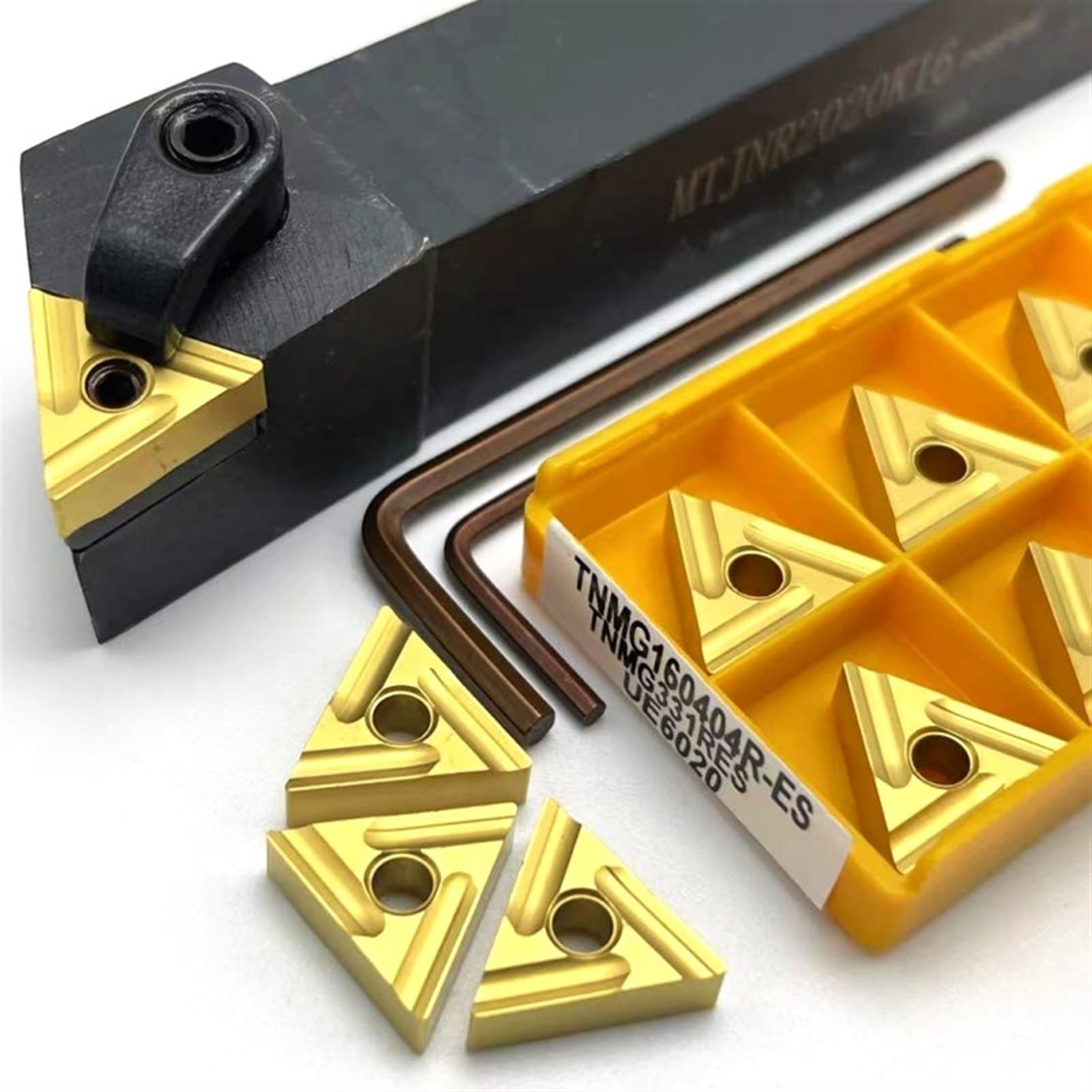 Cuchillas de torneado CNC, 1 portaherramientas de torneado externo + 10 herramientas de torneado TNMG de metal con hoja de carburo(Mtjnr1616h16,No insert)