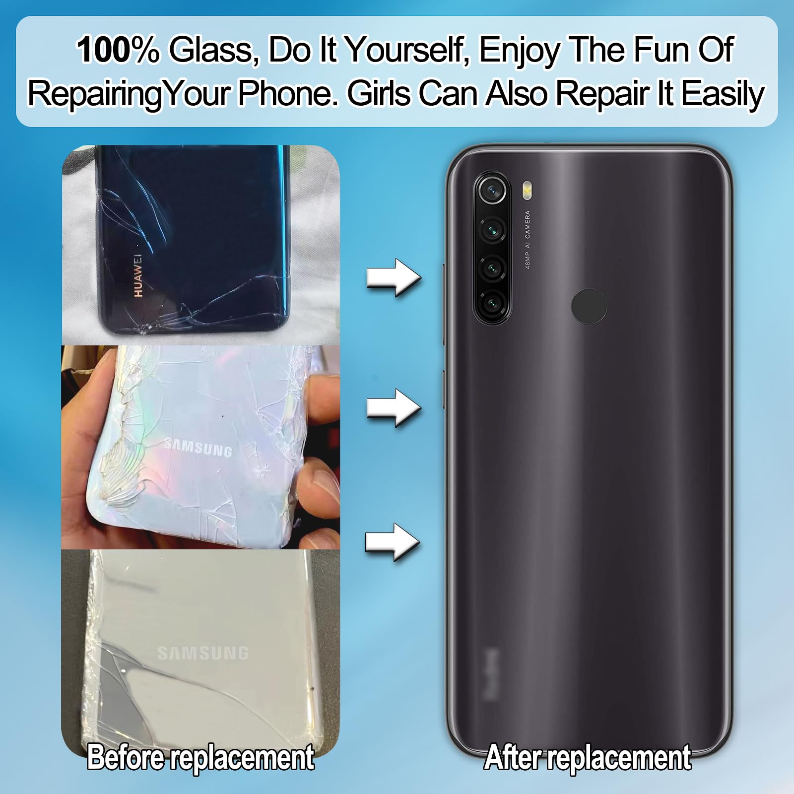 KIT Copri Batteria Xiaomi Redmi Note 8T Scocca Vetro Posteriore BIADESIVO Lente