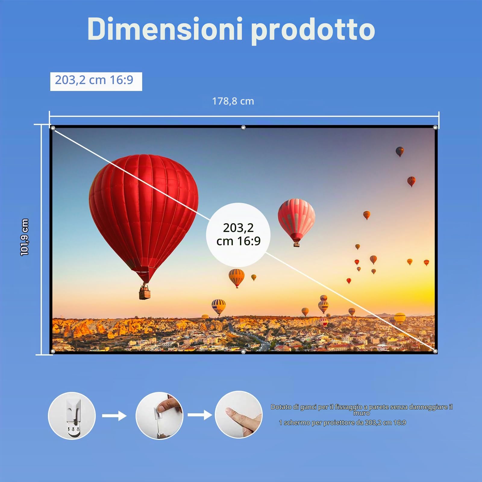 docooler Schermo per proiettore HD Portatile da 72 Pollici Schermo di proiezione 16:9 Pieghevole Durevole Montato a Parete per Film all'aperto Home Theater Ufficio