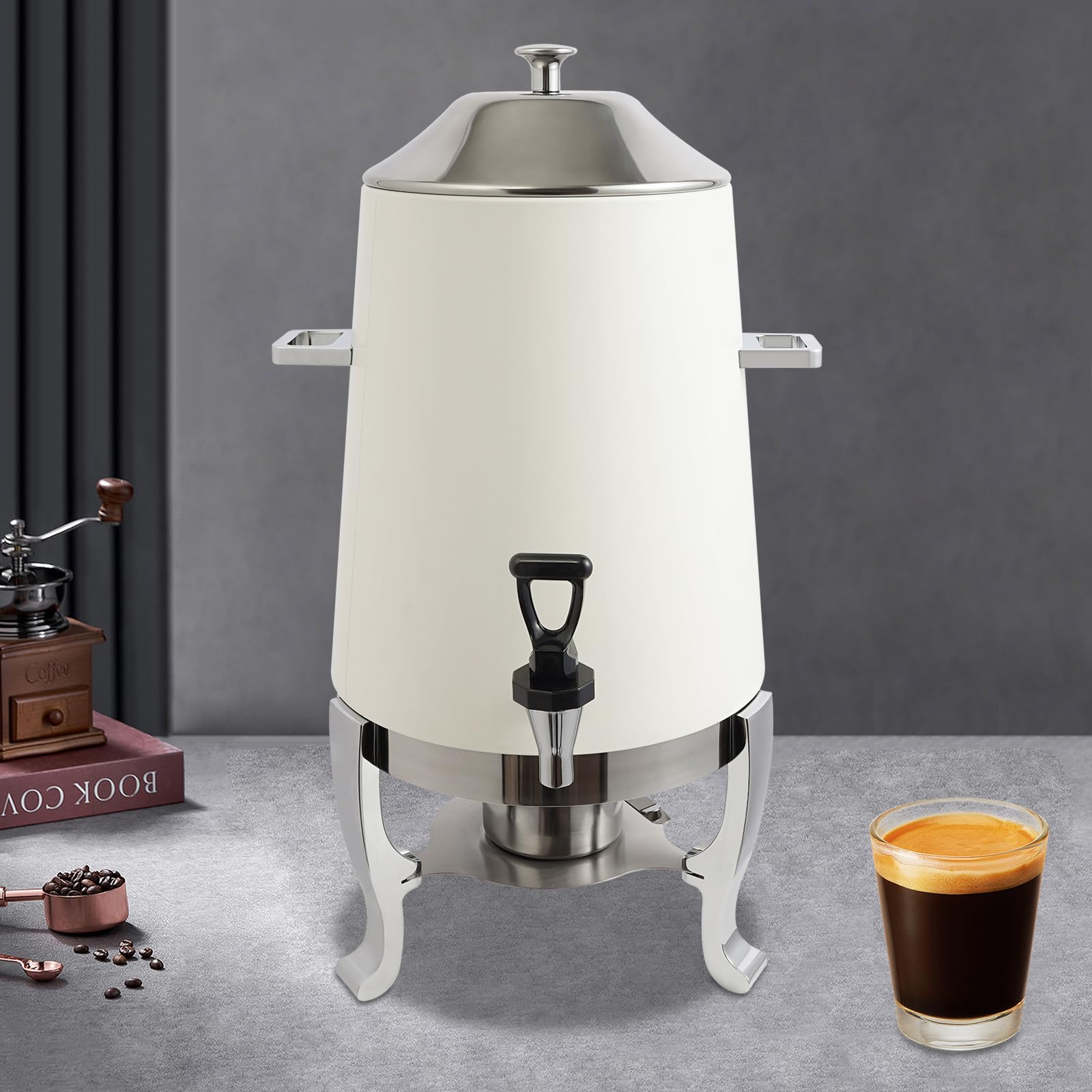 3.4 Gallon/13l Beverage Dispenser For Coffee Tea Hot Water,Coffee Urn With Fuel Holder,Hot Drink Dispenser With Stand,Coffee Dispenser With Fuel Holder For Hotels,Banquets(White)