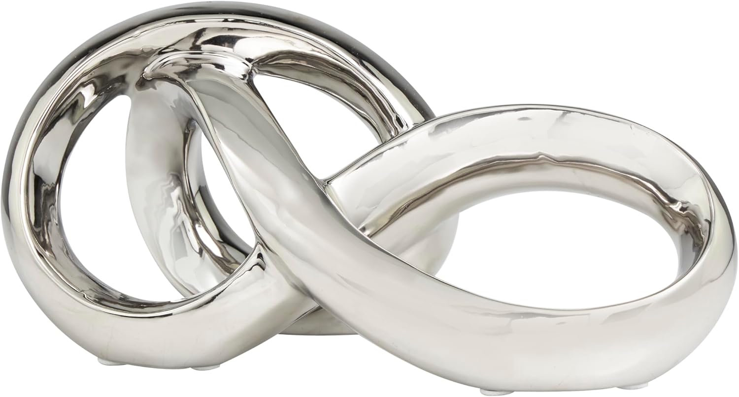 Deco 79 Ceramic Abstract Decorative Sculpture Infinity Loop Home Decor Statue, Accent Figurine 11" x 5" x 5", Silver Silver 11" x 5" x 5"