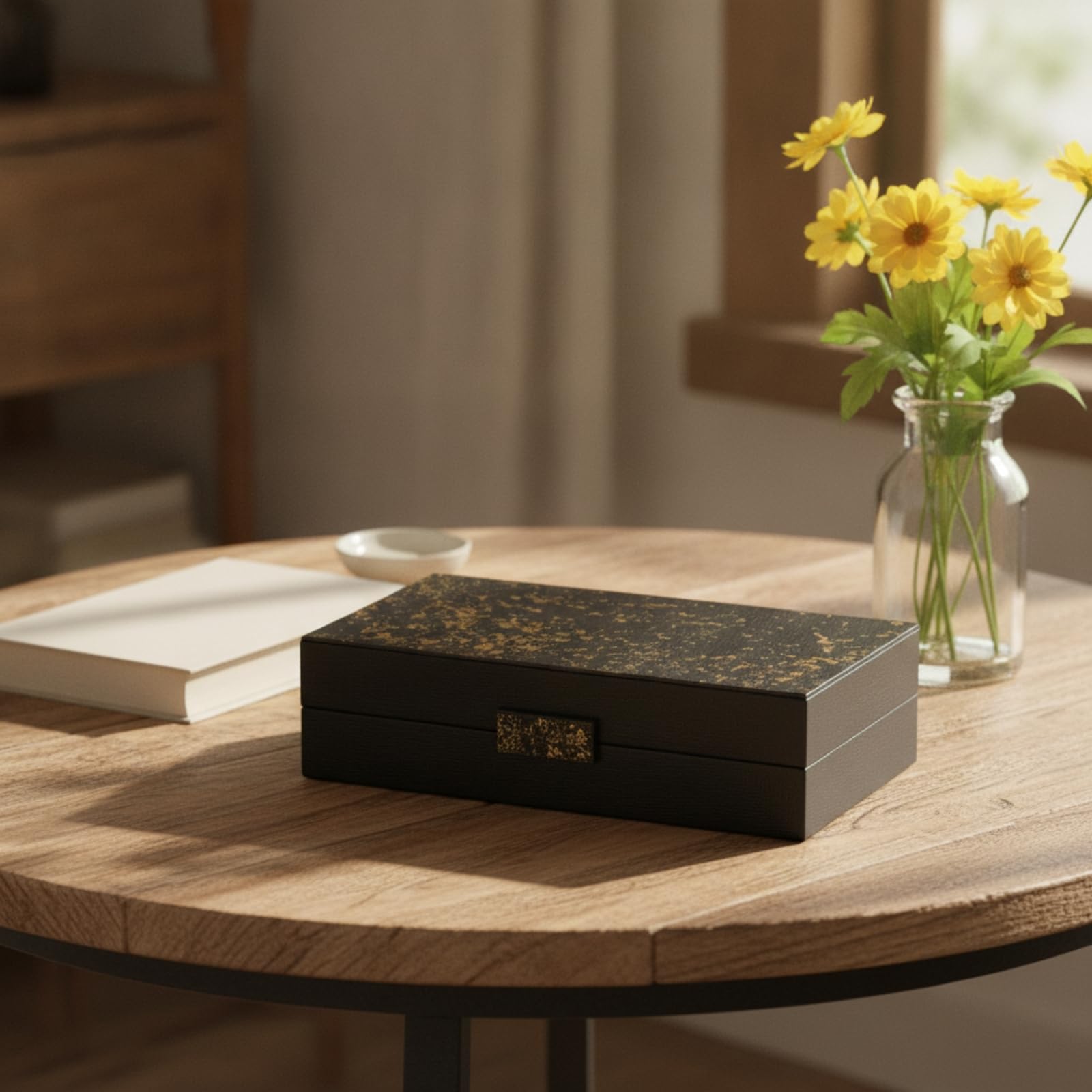 Caja Madera con Tapa Decorativo Caja Decorativa con Tapa Compacto Joyero para Tocador, Serie Dorada - Madera Tibetana · Caja Decorativa Octogonal