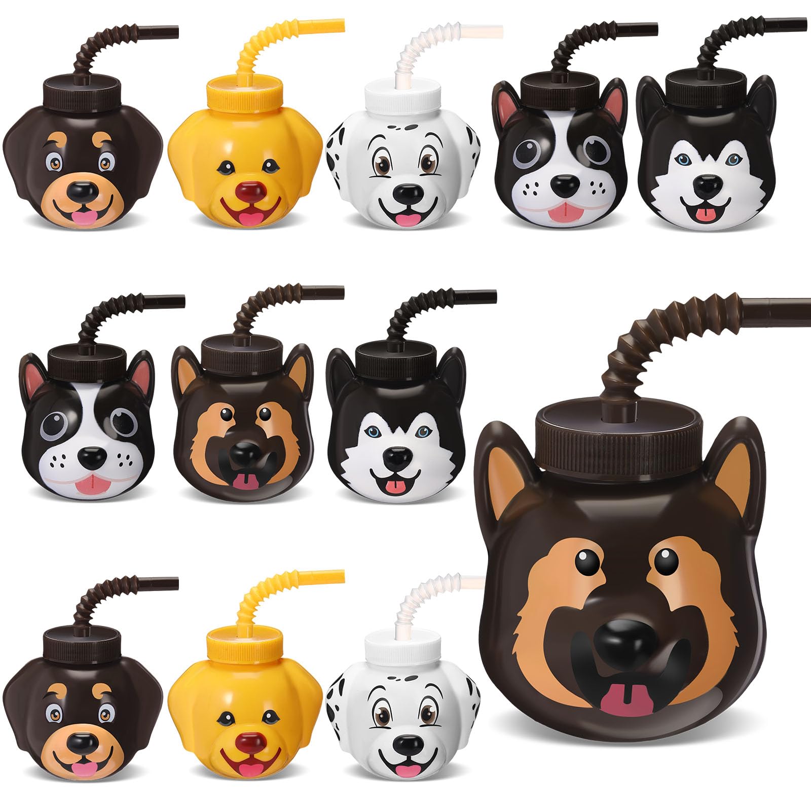 Sratte 24 Pcs Pet Dog Party Favor Gift Supplies Pet Dog Cups Straws with Lids 10 oz Cute Print Plastic Puppy Straw Cup Bulk for Kids Birthday Puppy Theme Party Baby Shower Supplies