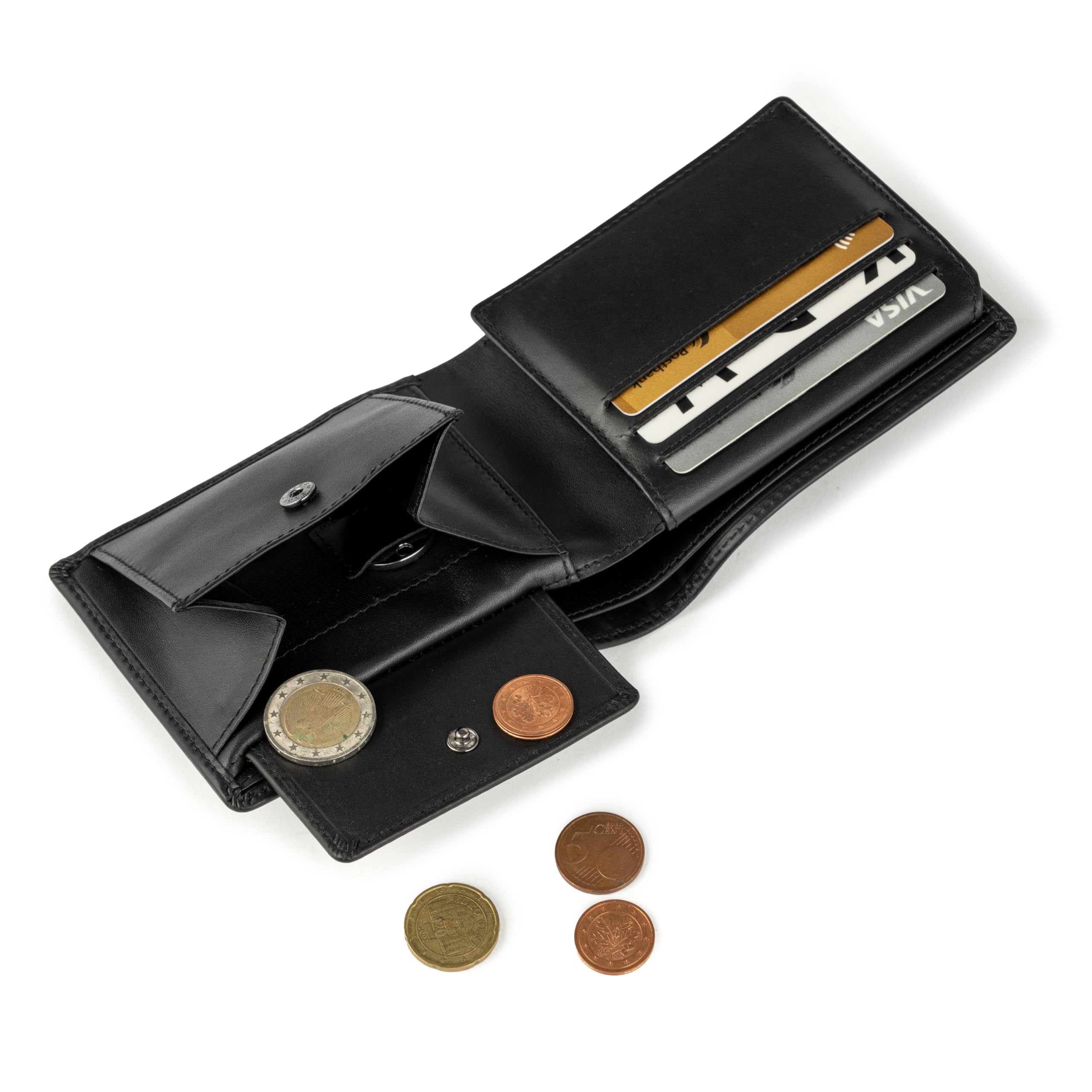 Berliner Bags Peter Cartera de Piel Auténtica Hombre, Monedero, RFID, Caja | Negro Billetera De Cuero 6 Tarjetas 2 Compartimentos Ventana Dni Ficha Carrito Protección Nfc Compacta Elegante Práctica