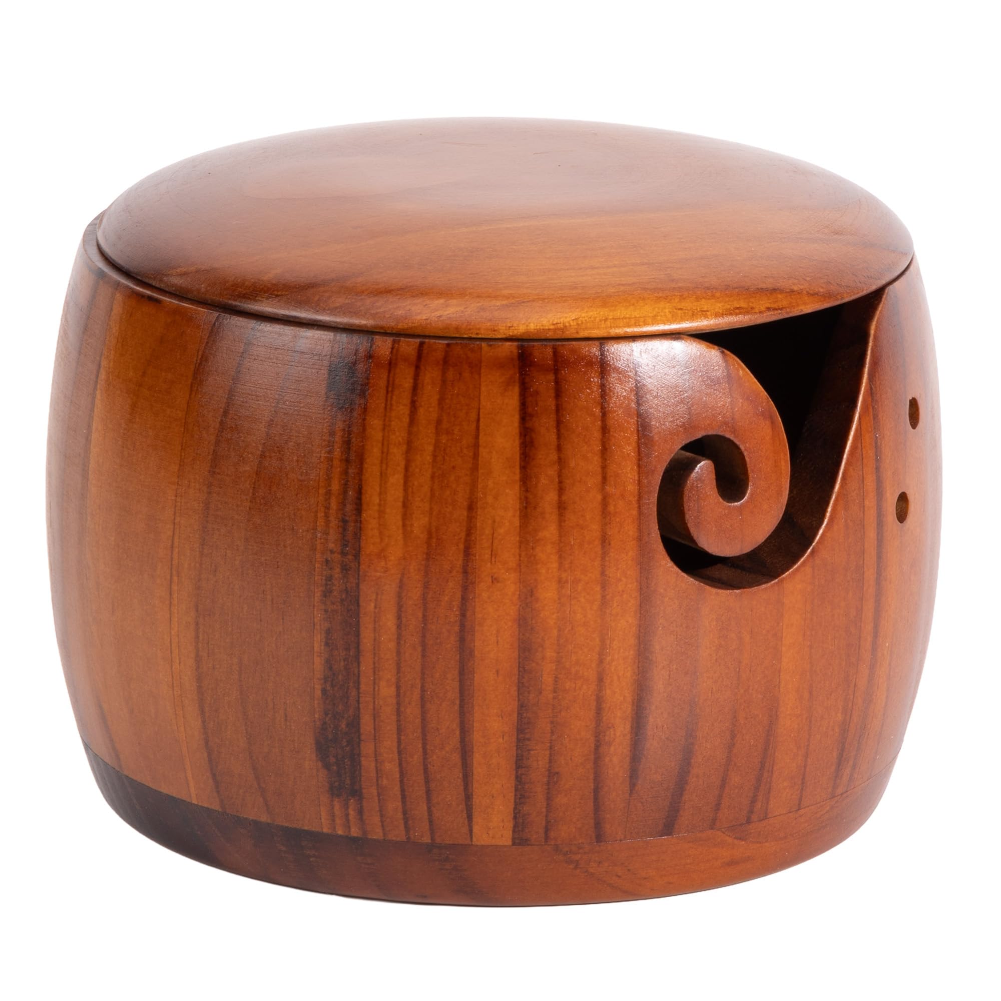 Caydo Yarn Bowl for Crocheting & Knitting, 7 x 5 in Wooden Yarn Bowl with Lid, Knitting Crochet Bowls Holder for Yarn, Crochet Accessories and Knitting Gadgets Supplies
