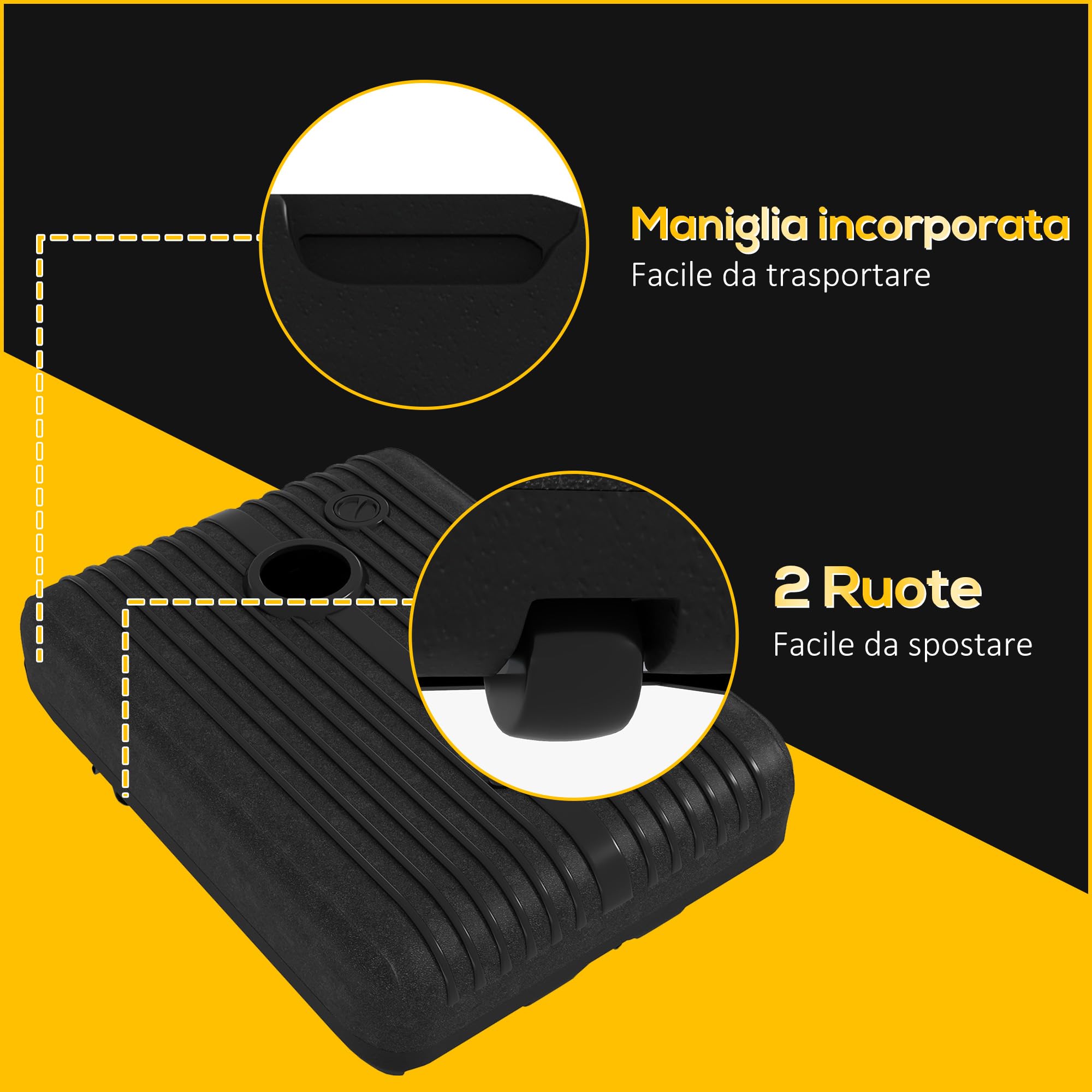 Outsunny Base per Ombrellone da Giardino in HDPE Riempibile 130mm Nero | Basamento per Ombrellone Decentrato, 70 kg Acqua o 90 kg Sabbia, Supporto con 2 Rotelle, Maniglia