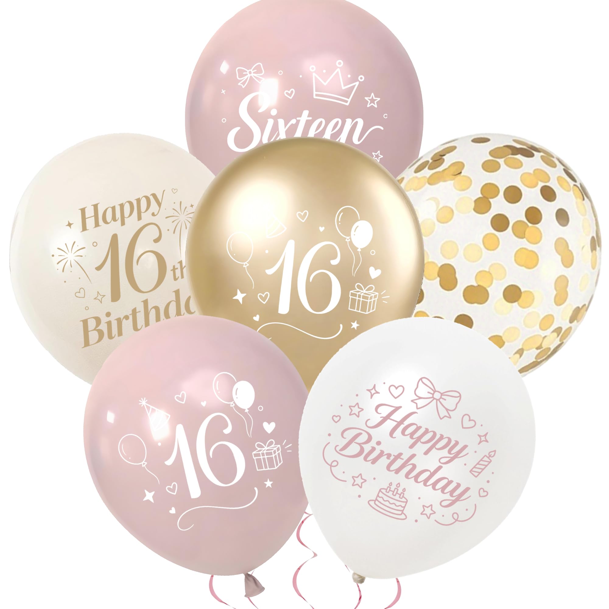 Happy 16th Birthday Balloons Decorations, 30 Pcs Pink and Gold Balloons Set