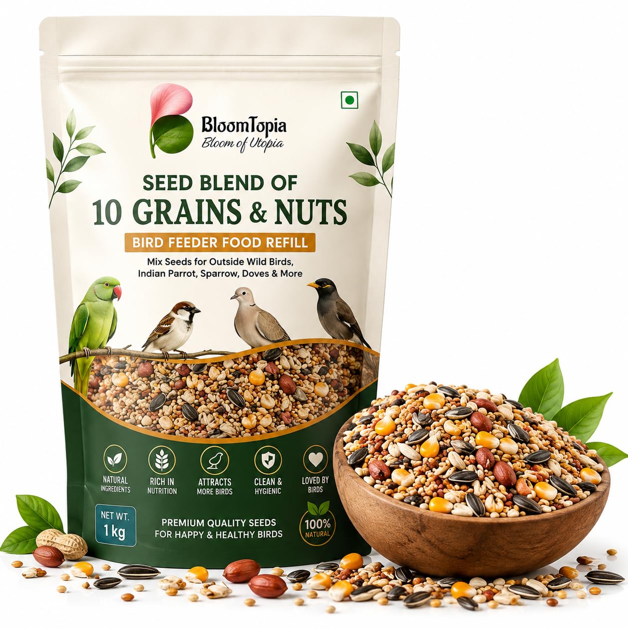 Premium Bird Seed Blend of 10 Grains & Nuts | Bird Feeder Food Refill | Mix Seeds for Outside Wild Birds, Indian Ringneck Parrot, Sparrow, Dove, Myna, Lovebird, Cockatiel & Budgie-image-31