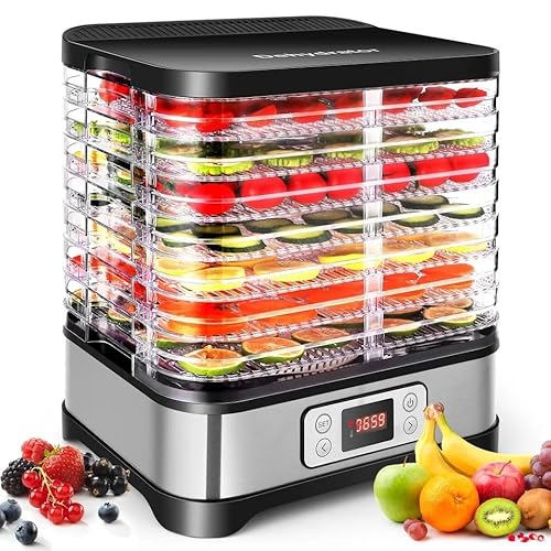Nictemaw 400W Dörrautomat, Dörrgerät für Lebensmittel mit 8 Dörrebenen,Trockner für Fleisch, Obst& Gemüse, einstellbare Temperatur 35-70 ℃, Silber Schwarz Nictemaw 400W Dörrautomat, Dörrgerät für Lebensmittel mit 8 Dörrebenen,Trockner für Fleisch, Obst& Gemüse, einstellbare Temperatur 35-70 ℃, Silber Schwarz