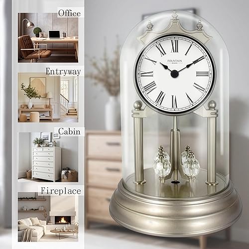 Miniatura 6 de Genevieve - Reloj de repisa de 9 pulgadas con péndulo giratorio, reloj con cúpula de cristal del 50 aniversario, regalos de boda, escritorio y