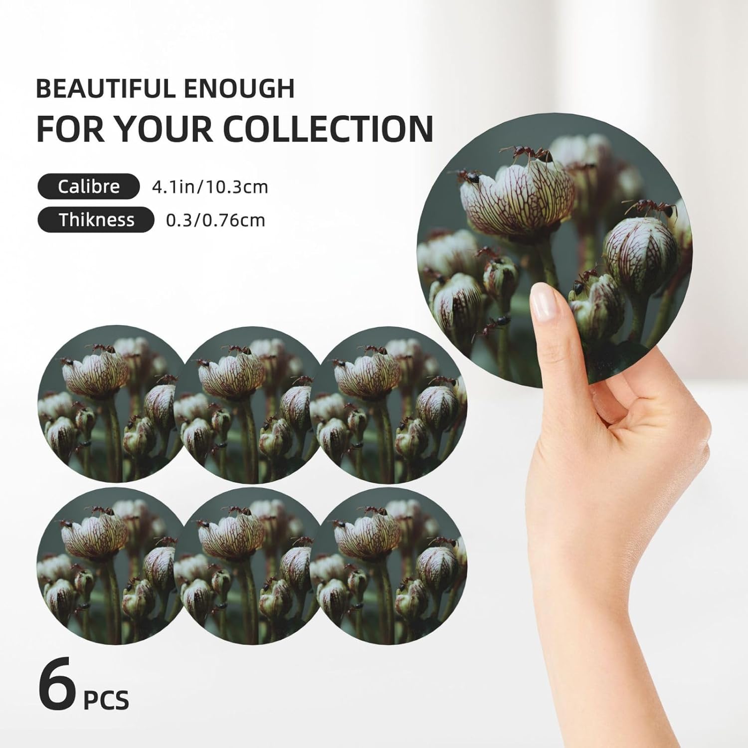 (Ants) Ceramic Coasters Set of 6 with Holder Non-Slip Round Coffee Coasters for for Cup Mug Drink Patio Coffee Table Decor, Christmas Coasters Home Bar Supplies