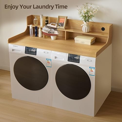 Miniatura 6 de Encimera para lavadora y secadora de 54 pulgadas de ancho x 27.5 pulgadas de profundidad, mesa de lavandería de doble capa con enchufe de