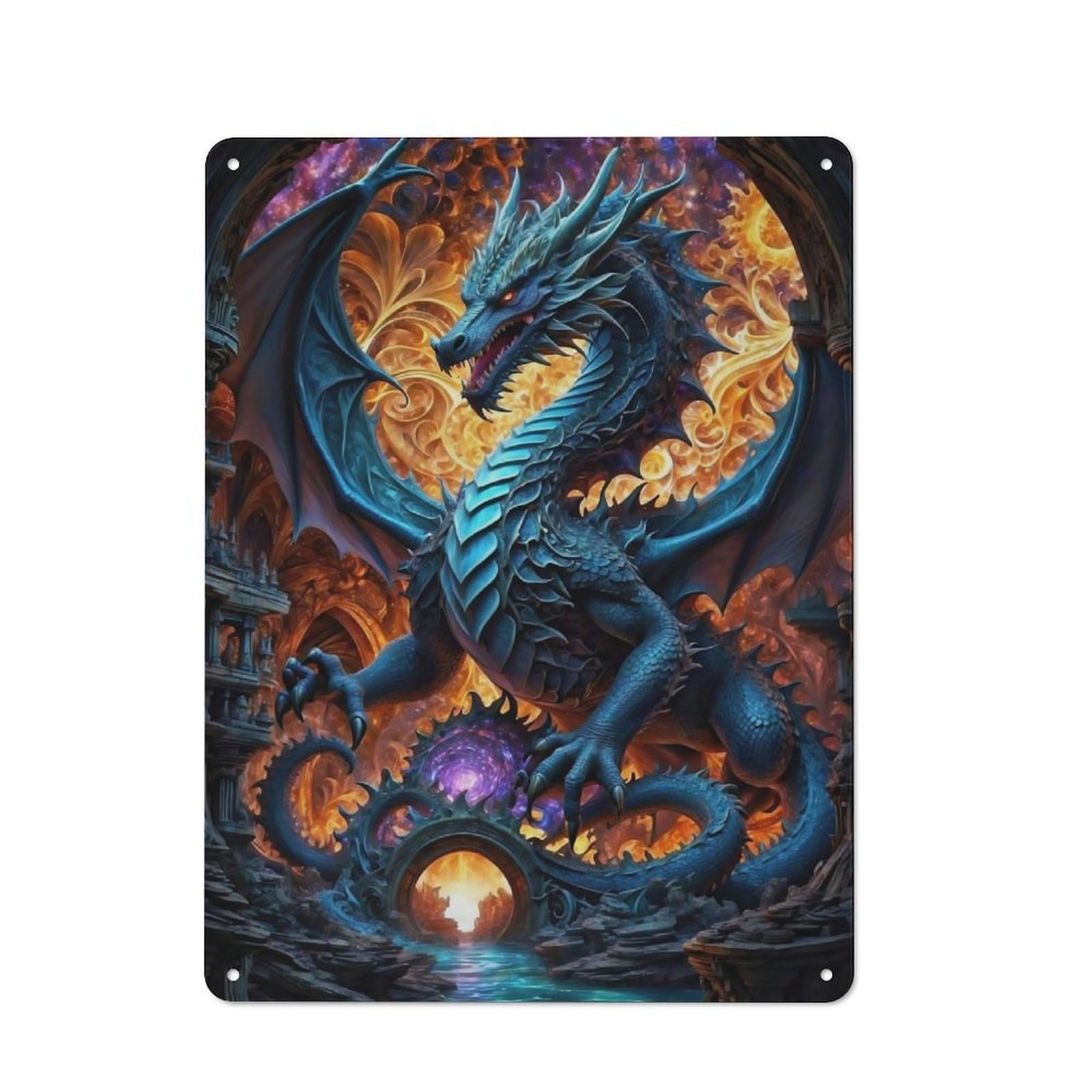 Junmoney Dragons Luminous Symphony 40X30cm Vintage Metal Plaque With For Garage Or Workshop, A Christmas Gift For People Styling Garage And Workshop