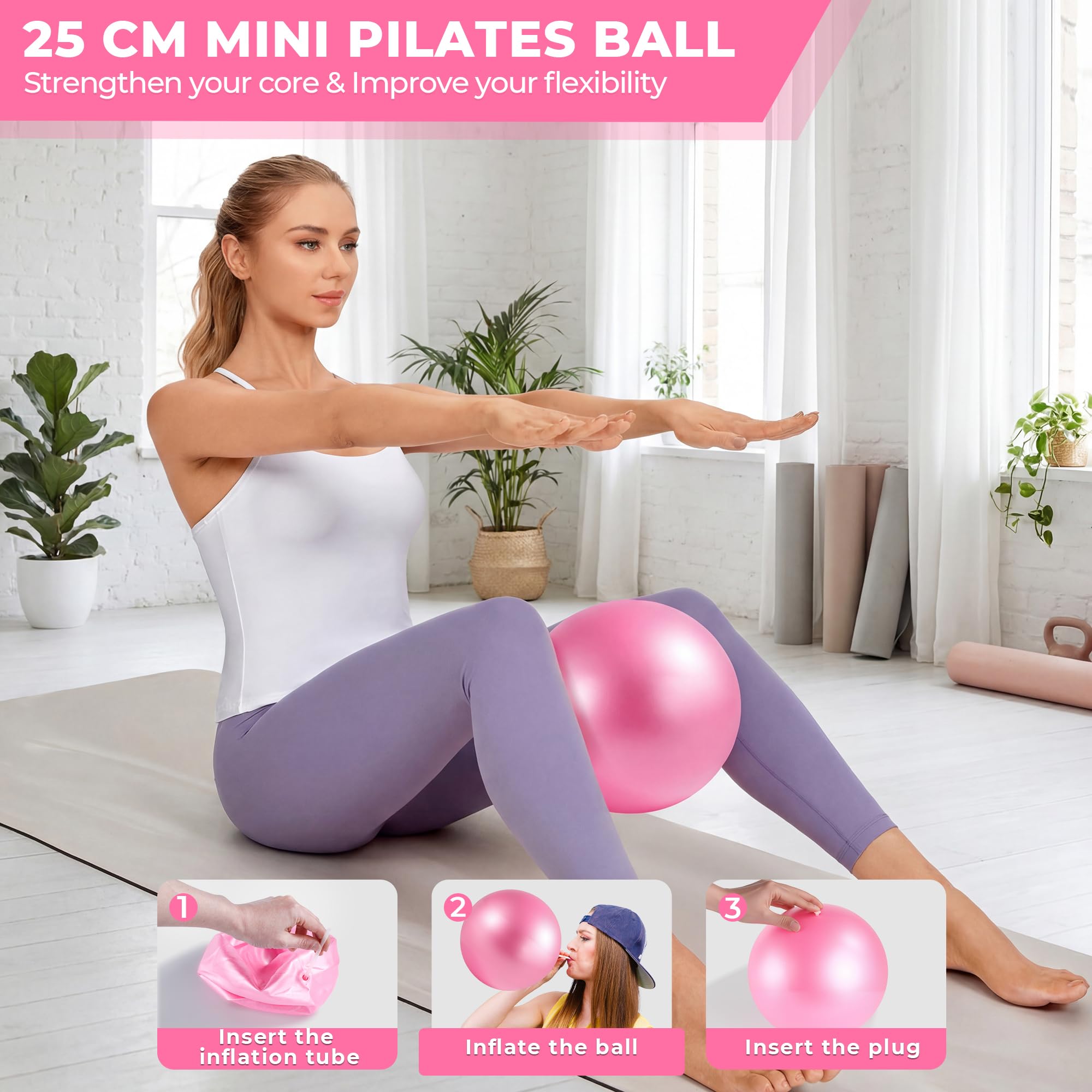 Kit Pilates Maison 5 Pièces pour Femme, Pilates Accessoires avec Pilates Circle Essentials et Balle de Pilates Anneau et Bandes de Résistance, Kit Pilate pour Tonifier Les Cuisses, Les Abdominaux