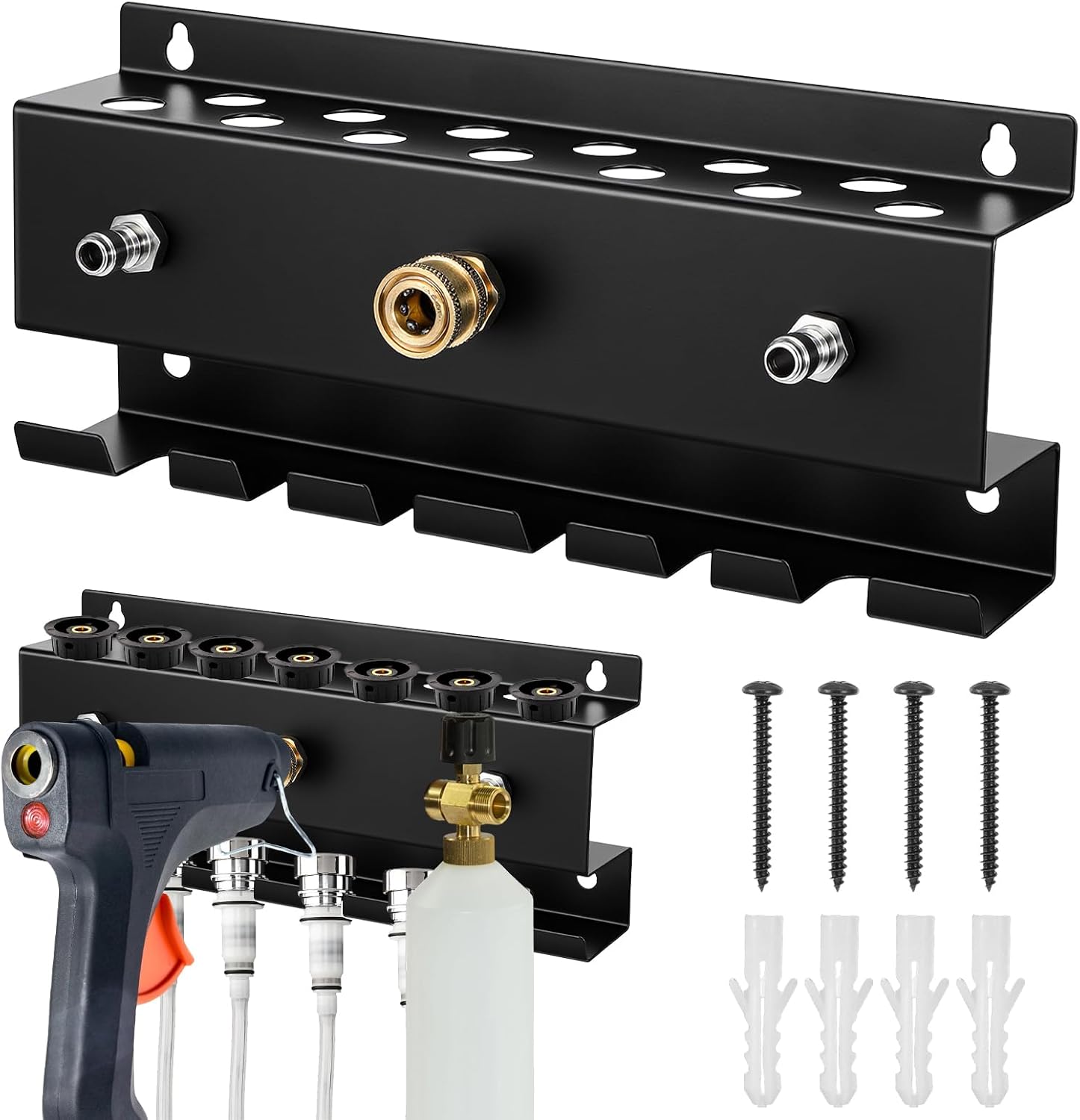 Wall Mount Pressure Washer Holder, Metal Storage Rack Car Wash Accessories Organizer for Foam, Wand, and Nozzle Tips, Fits 1/4 Inch Quick Connect