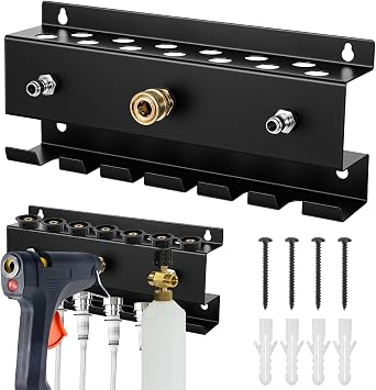 Wall Mount Pressure Washer Holder, Metal Storage Rack Car Wash Accessories Organizer for Foam, Wand, and Nozzle Tips, Fits 1/4 Inch Quick Connect