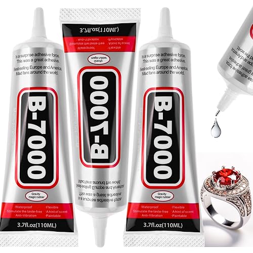 3 PCS 110ML B-7000 Clear Glue for Rhinestones, DIY B7000 Adhesive Crafts Glue Multipurpose Super Adhesive Industrial Bonding Glue for Fabric Gem Stone Bead Metal Jewelry Making Nail Art - 3 pcs, 110 ml/ 3.7oz