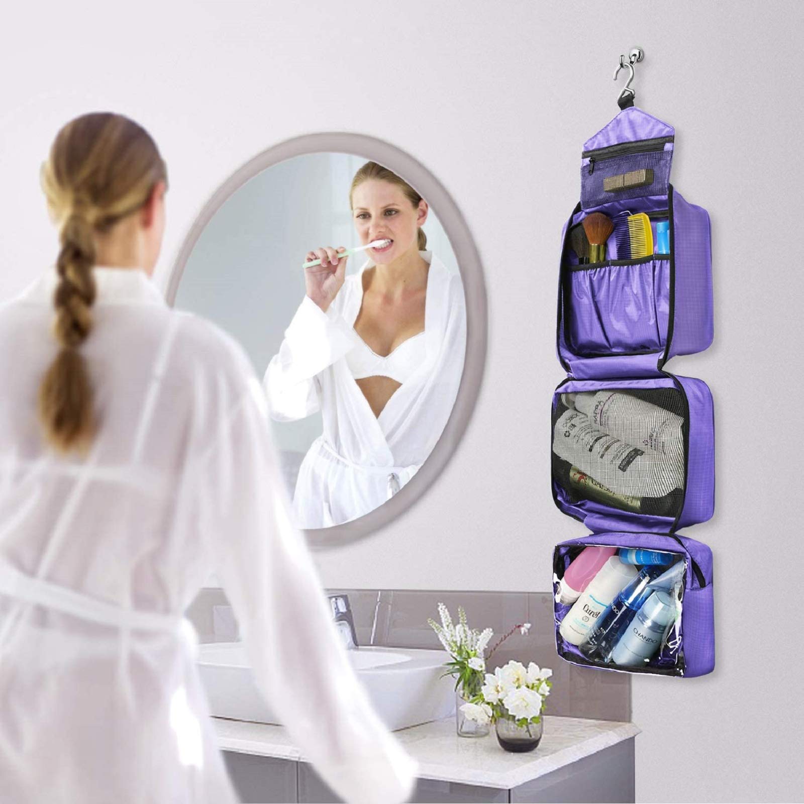 Carttiya Beauty Case da Viaggio, Borsa da Toilette per Donna Uomo Beauty Case Grande, Gancio in Metallo per Appendere