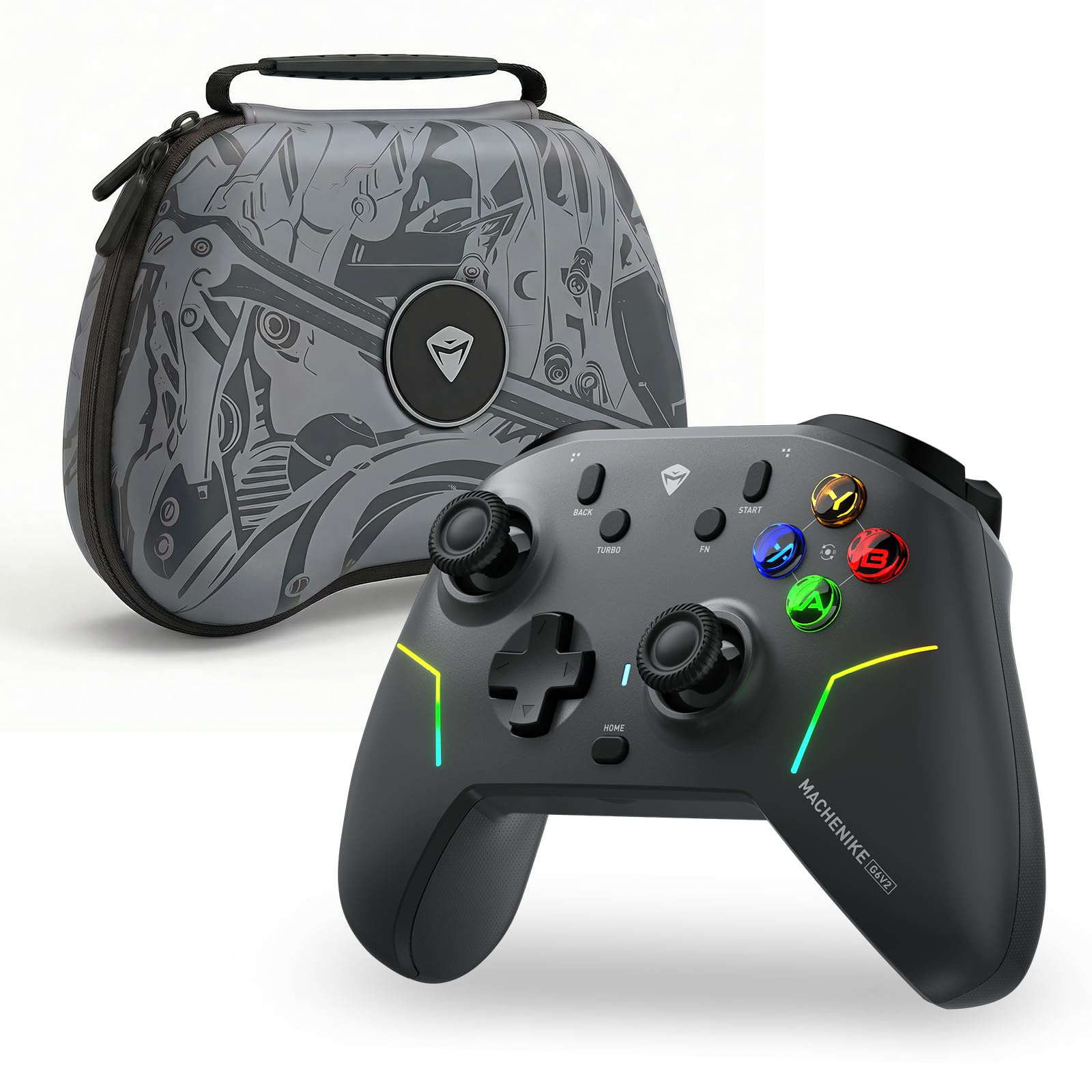 Machenike G6V2 Controller, 2 motori a bobina mobile HD, joystick TMR con coppia regolabile, 2 trigger TMR, pulsanti ABXY facilmente intercambiabili, 4 pulsanti programmabili, 1000 Hz, 1200 mAh, Grigio