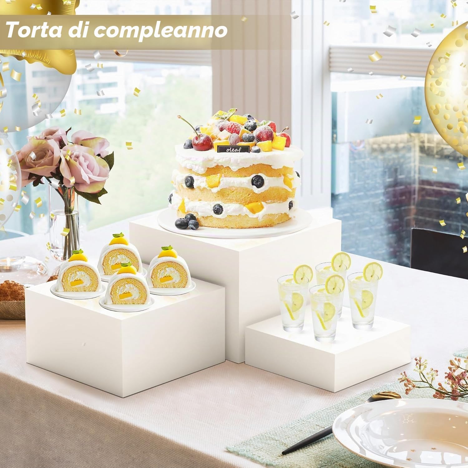 Espositore da Buffet per Aperitivo, set di 6 Supporti per Torte, Dessert, Oggetti da Collezione, Gioielli, Alzata per Alimenti Espositore a Cubo Alzata, Espositori in Acrilico, Bianco
