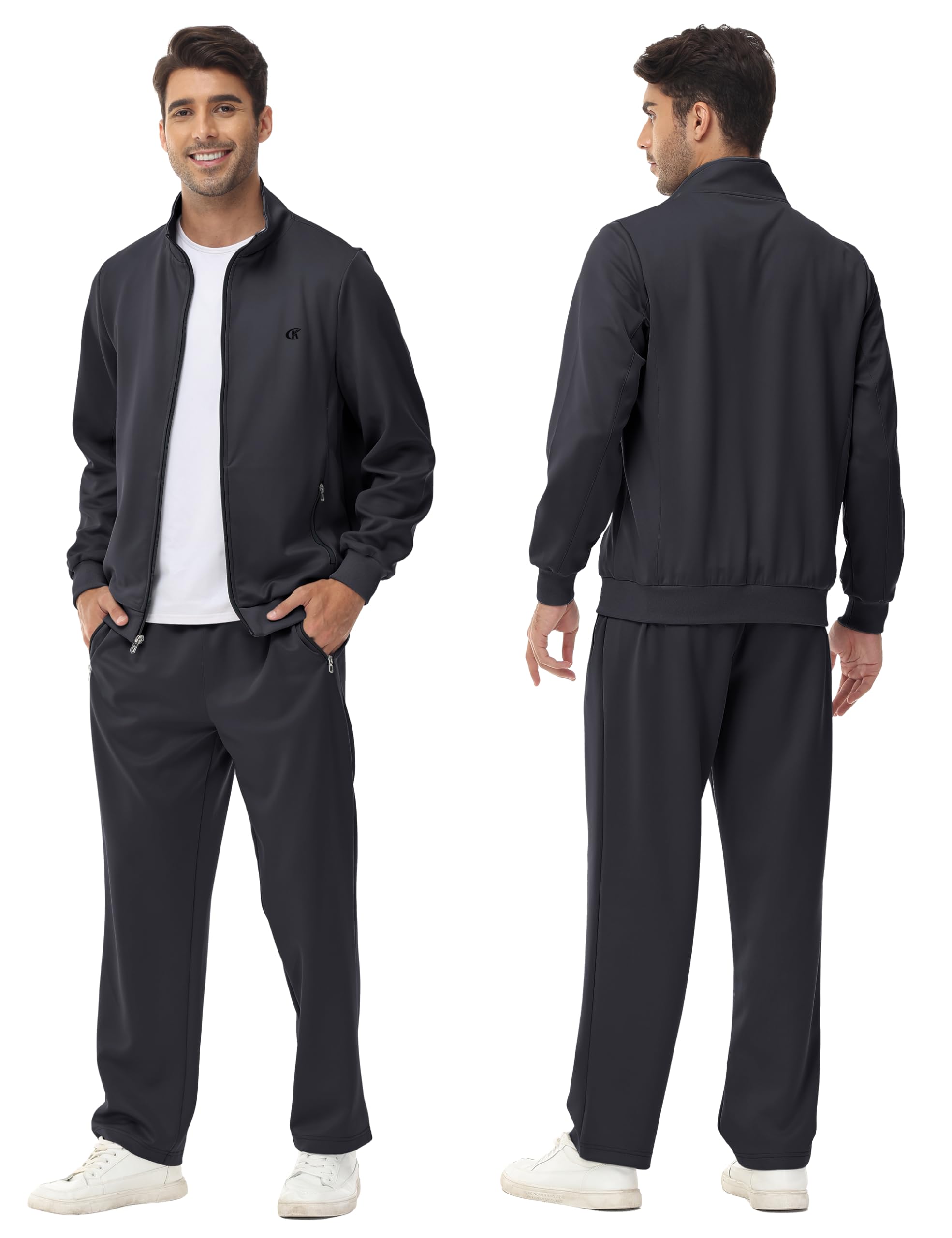 Huayuzh Tuta sportiva da uomo, 2 pezzi, con cerniera, per jogging, fitness, palestra, casa