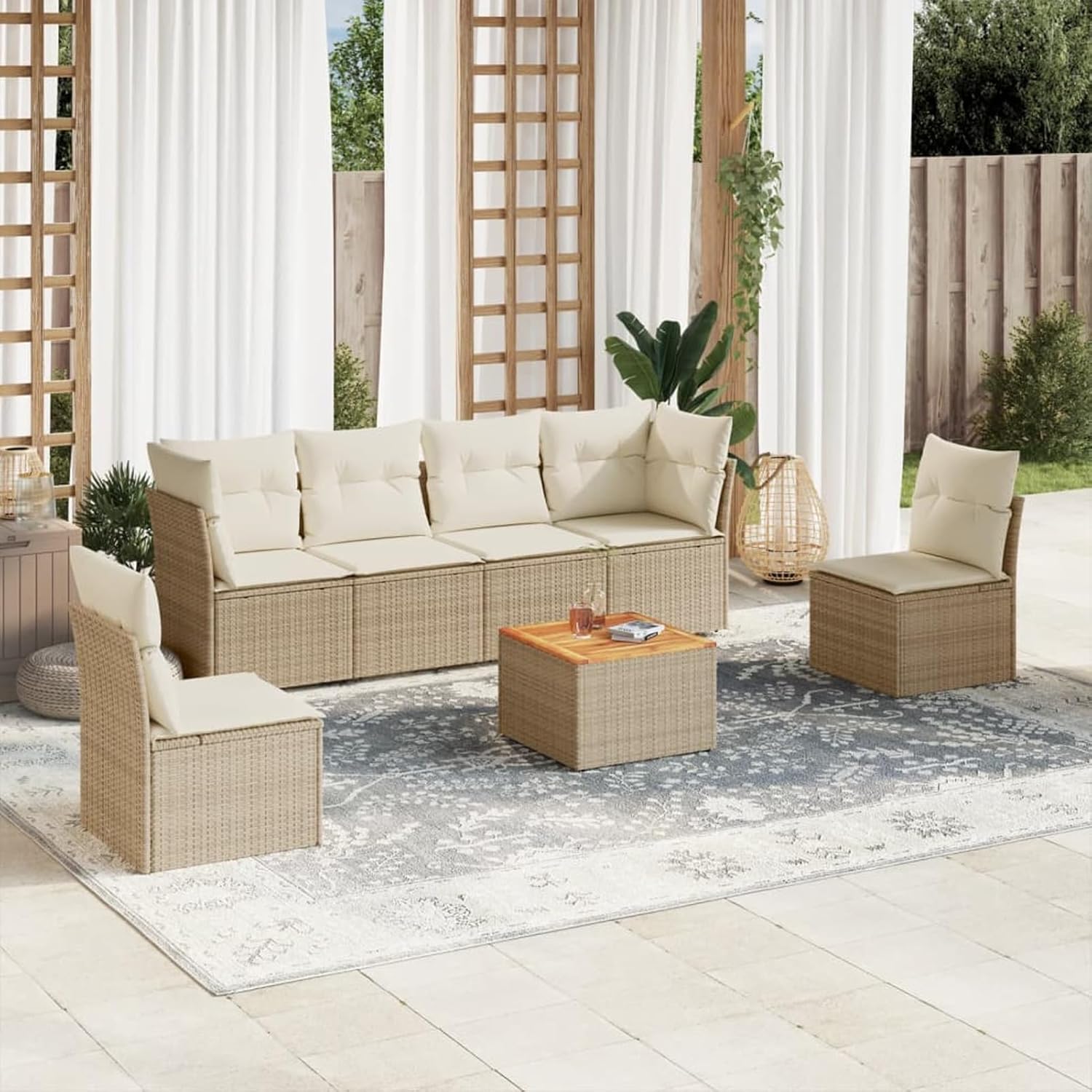 Gecheer 7Piece Garden Lounge Set Polyrattan, Balcony Lounge Rattan