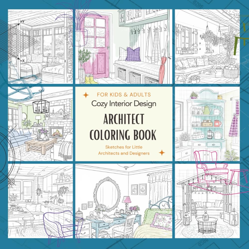 Cozy Interior Design - Architect Coloring Book for Kids & Adults: Sketches for Little Architects and Designers