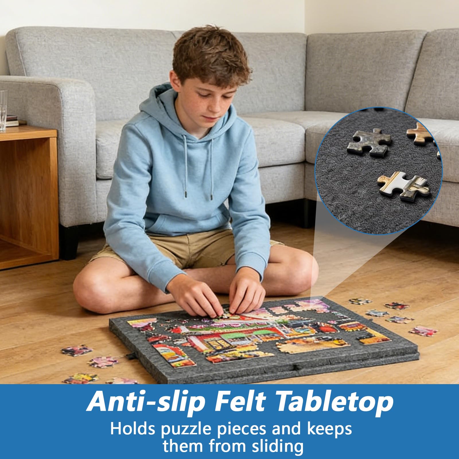 Planche de Puzzle Inclinable 2 en 1,Planche à Puzzle Portable avec 6 Tiroirs & Couvercle,Table de Puzzle en Feutre Super Légère,Support Inclinable à Velcro,pour Enfants et Adultes (Gris foncé) - 5