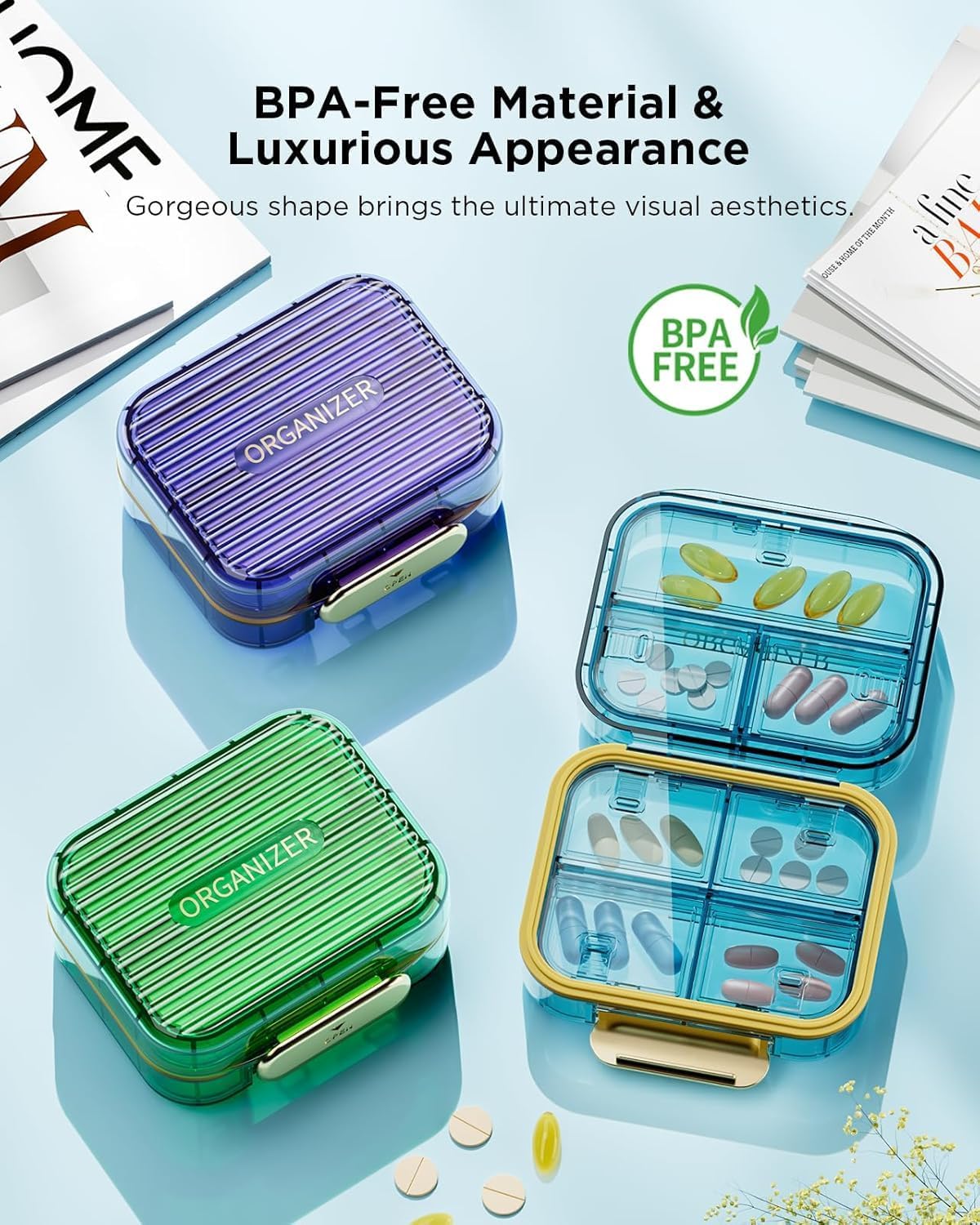 Acedada Small Pill Box, Travel Pill Case for Purse, Light Green image 5